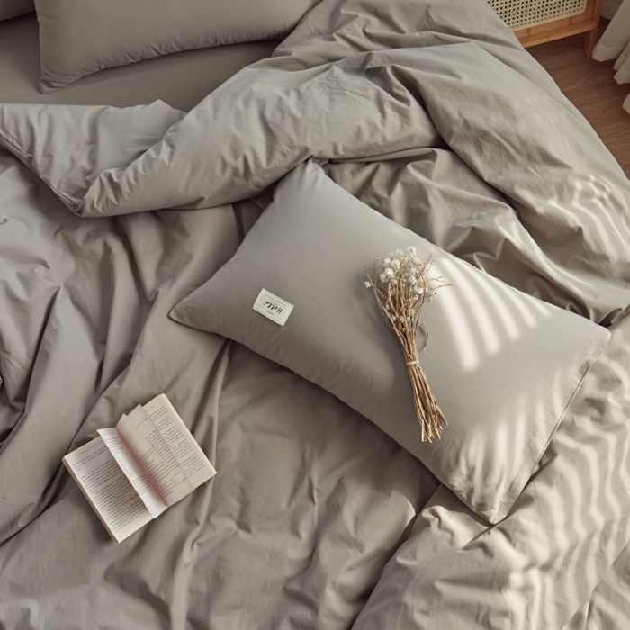 91家纺网 家纺一手货源 找家纺 AB家纺 2022新款全棉水洗棉四件套 浅灰