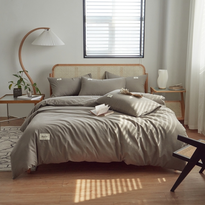 91家纺网 家纺一手货源 找家纺 AB家纺 2022新款全棉水洗棉四件套 浅灰