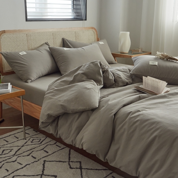 91家纺网 家纺一手货源 找家纺 AB家纺 2022新款全棉水洗棉四件套 浅灰