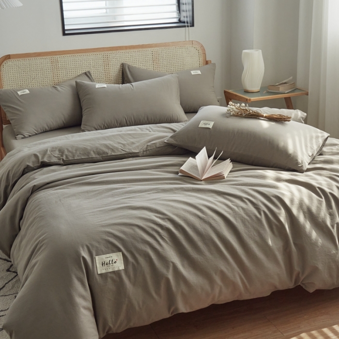 91家纺网 家纺一手货源 找家纺 AB家纺 2022新款全棉水洗棉四件套 浅灰