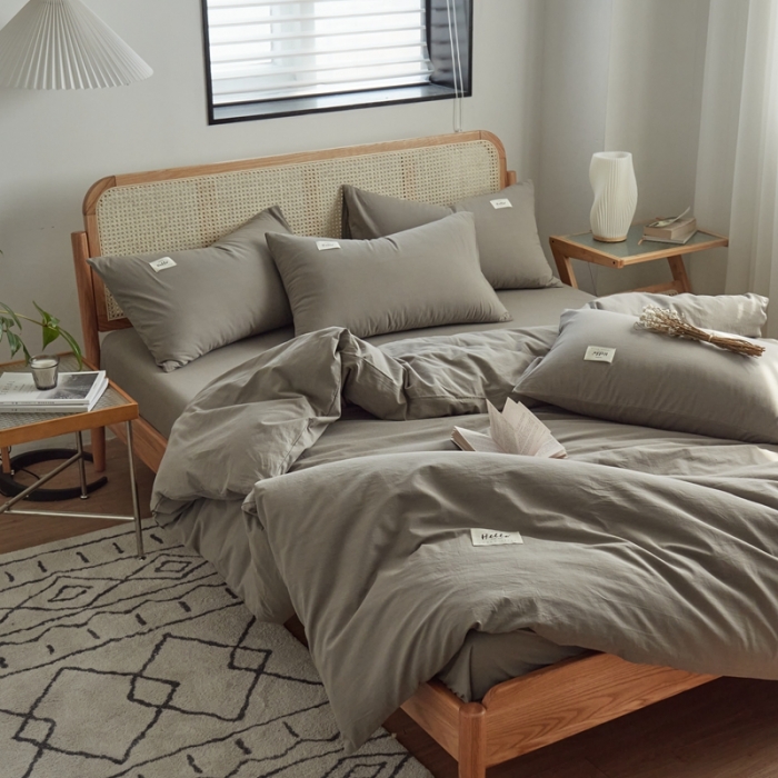 91家纺网 家纺一手货源 找家纺 AB家纺 2022新款全棉水洗棉四件套 浅灰