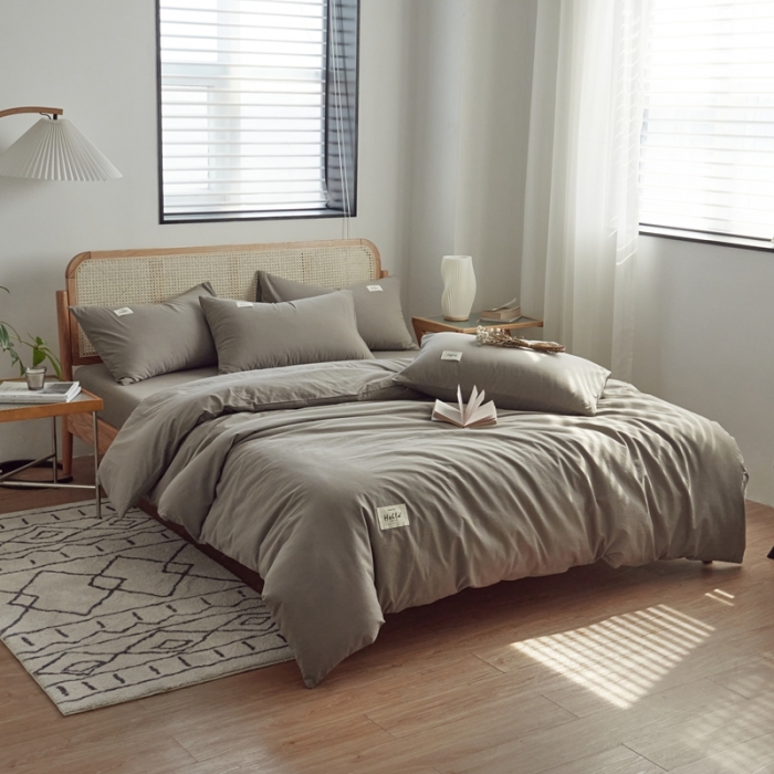 91家纺网 家纺一手货源 找家纺 AB家纺 2022新款全棉水洗棉四件套 浅灰