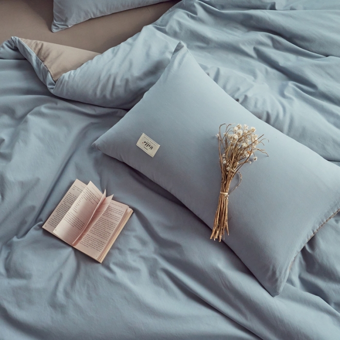 91家纺网 家纺一手货源 找家纺 AB家纺 2022新款全棉水洗棉四件套 浅蓝灰