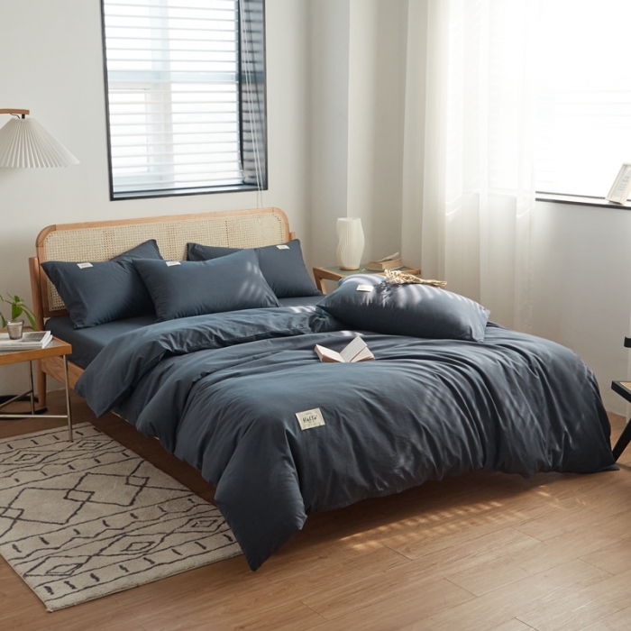 91家纺网 家纺一手货源 找家纺 AB家纺 2022新款全棉水洗棉四件套 绅士灰