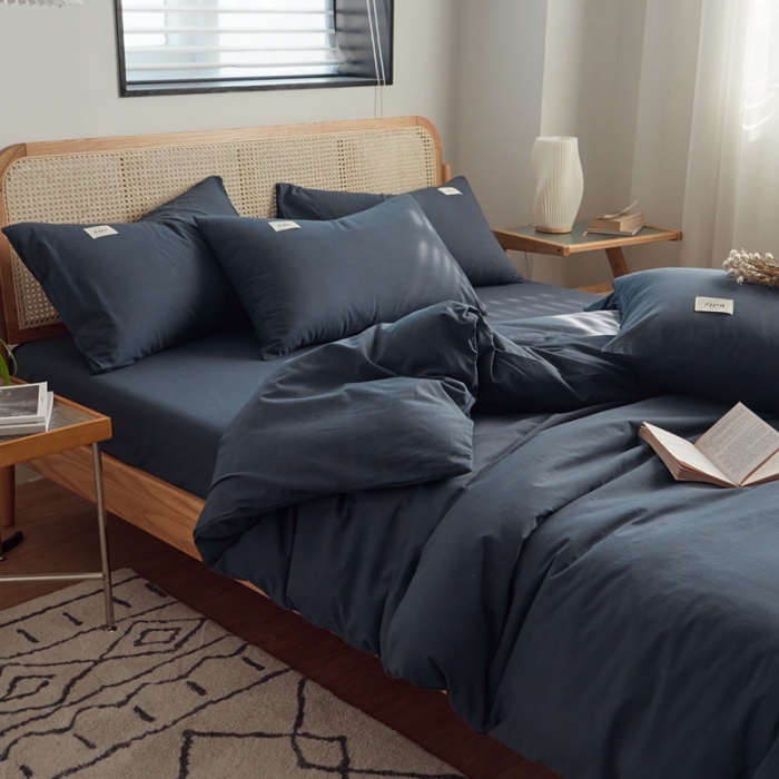 91家纺网 家纺一手货源 找家纺 AB家纺 2022新款全棉水洗棉四件套 绅士灰