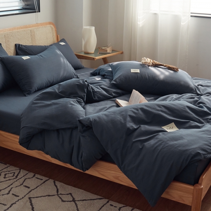 91家纺网 家纺一手货源 找家纺 AB家纺 2022新款全棉水洗棉四件套 绅士灰