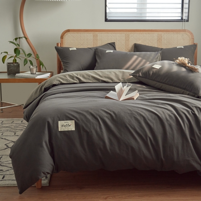 91家纺网 家纺一手货源 找家纺 AB家纺 2022新款全棉水洗棉四件套 深灰浅灰