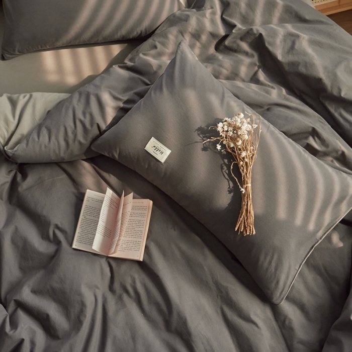 91家纺网 家纺一手货源 找家纺 AB家纺 2022新款全棉水洗棉四件套 深灰浅灰