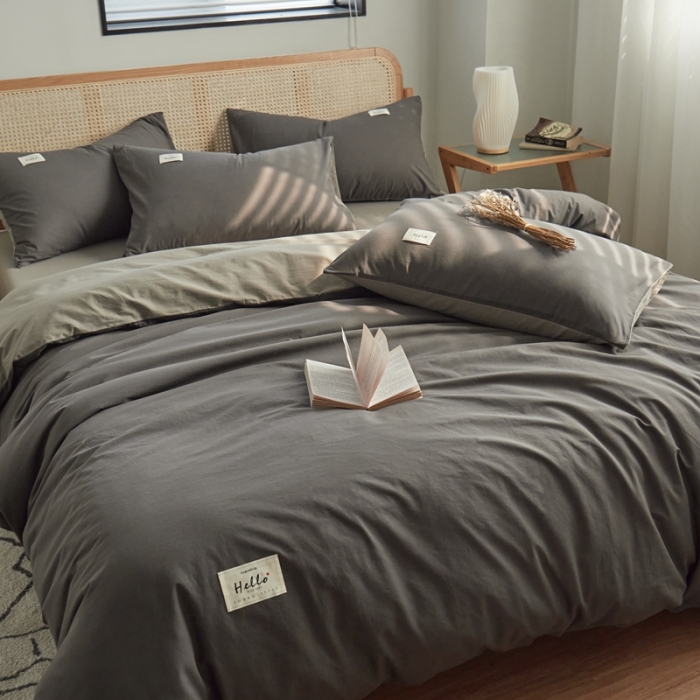 91家纺网 家纺一手货源 找家纺 AB家纺 2022新款全棉水洗棉四件套 深灰浅灰