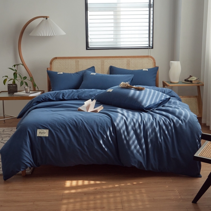 91家纺网 家纺一手货源 找家纺 AB家纺 2022新款全棉水洗棉四件套 蔚蓝