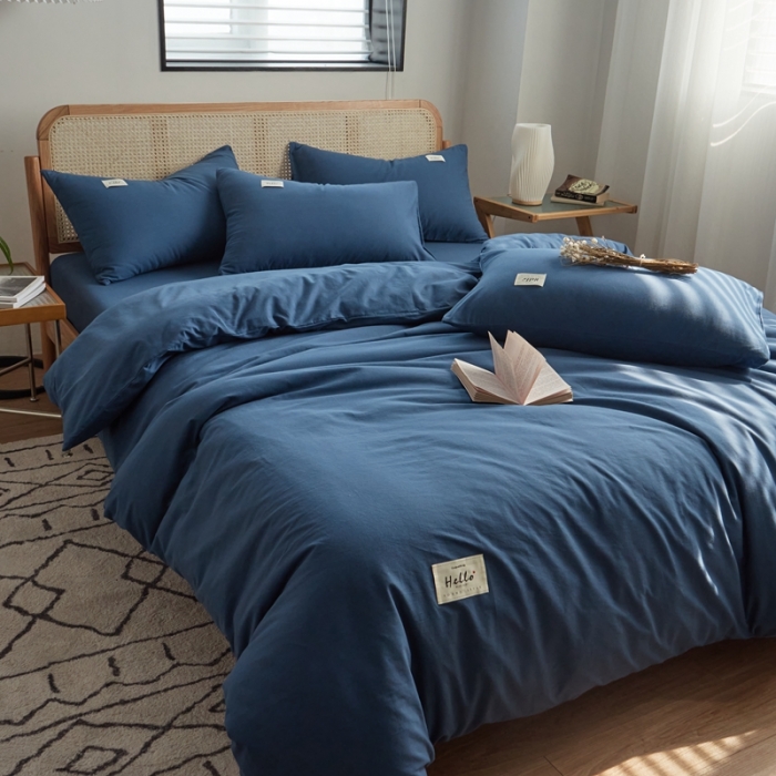 91家纺网 家纺一手货源 找家纺 AB家纺 2022新款全棉水洗棉四件套 蔚蓝