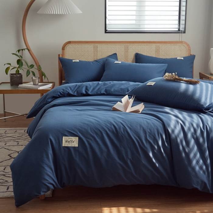 91家纺网 家纺一手货源 找家纺 AB家纺 2022新款全棉水洗棉四件套 蔚蓝