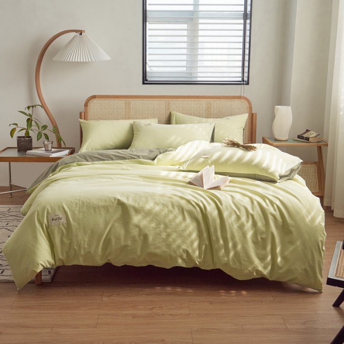 91家纺网 家纺一手货源 找家纺 AB家纺 2022新款全棉水洗棉四件套 荧光绿-深绿