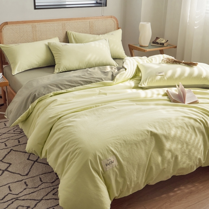 91家纺网 家纺一手货源 找家纺 AB家纺 2022新款全棉水洗棉四件套 荧光绿-深绿