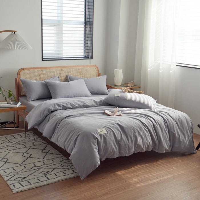 91家纺网 家纺一手货源 找家纺 AB家纺 2022新款全棉水洗棉四件套 紫灰