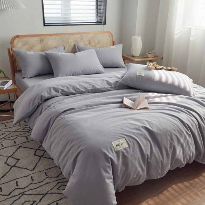 91家纺网 家纺一手货源 找家纺 AB家纺 2022新款全棉水洗棉四件套 紫灰