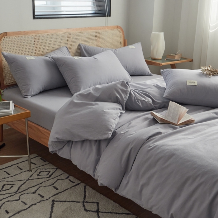 91家纺网 家纺一手货源 找家纺 AB家纺 2022新款全棉水洗棉四件套 紫灰