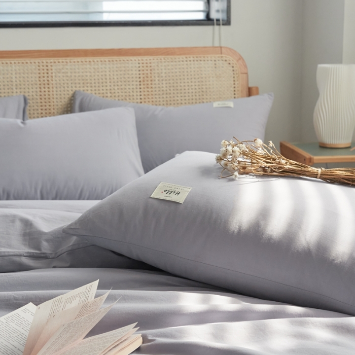 91家纺网 家纺一手货源 找家纺 AB家纺 2022新款全棉水洗棉四件套 紫灰