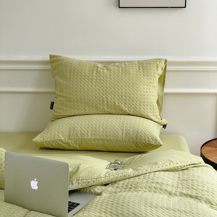 91家纺网 家纺一手货源 找家纺 梦享生活家居 2022新款华夫格四件套 茶绿