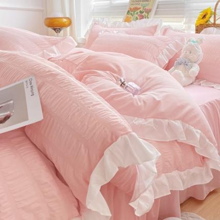 慕澄家纺 2022新款韩版泡泡纱花边四件套（手机实拍） 公主粉