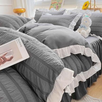 慕澄家纺 2022新款韩版泡泡纱花边四件套（手机实拍） 极致灰