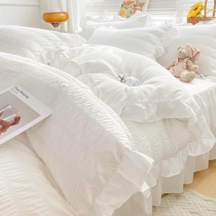 慕澄家纺 2022新款韩版泡泡纱花边四件套（手机实拍） 梨花白