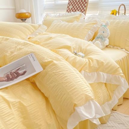 慕澄家纺 2022新款韩版泡泡纱花边四件套（手机实拍） 奶油黄