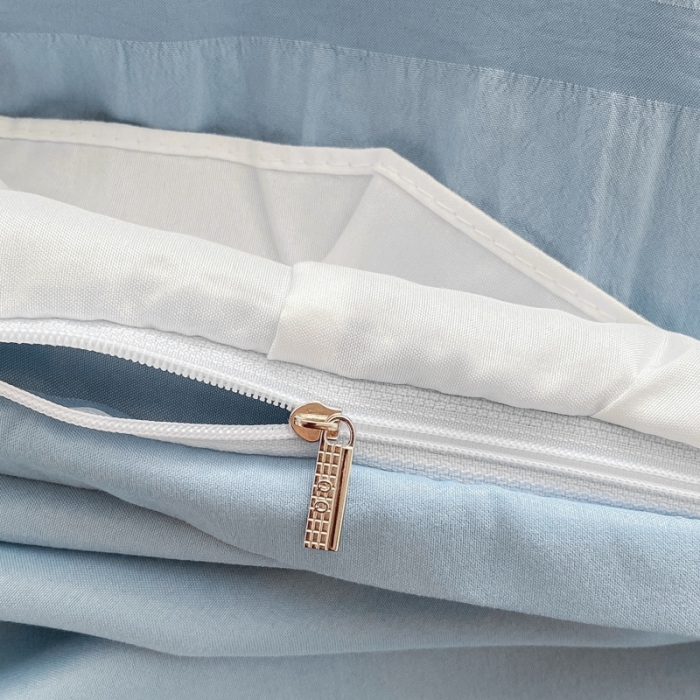 91家纺网 家纺一手货源 找家纺 慕澄家纺 2022新款韩版泡泡纱花边四件套（手机实拍） 宁静蓝