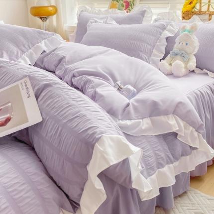 慕澄家纺 2022新款韩版泡泡纱花边四件套（手机实拍） 优雅紫