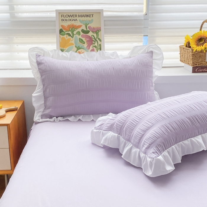 91家纺网 家纺一手货源 找家纺 慕澄家纺 2022新款韩版泡泡纱花边四件套（手机实拍） 优雅紫