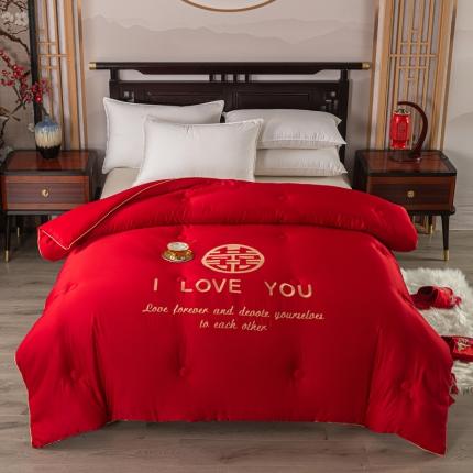 91家纺网 家纺一手货源 找家纺 总 壹张床新款婚庆斜纹水洗棉绣花冬被大豆春秋被喜庆被大红被子