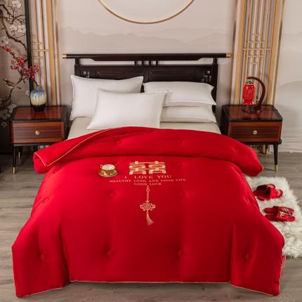 91家纺网 家纺一手货源 找家纺 总 壹张床新款婚庆斜纹水洗棉绣花冬被大豆春秋被喜庆被大红被子