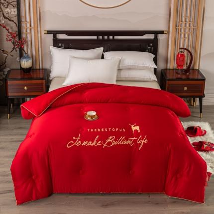 91家纺网 家纺一手货源 找家纺 总 壹张床新款婚庆斜纹水洗棉绣花冬被大豆春秋被喜庆被大红被子