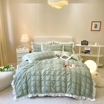 91家纺网 家纺一手货源 找家纺 （总）子钦 2023新款方格泡泡纱四件套艾莎系列