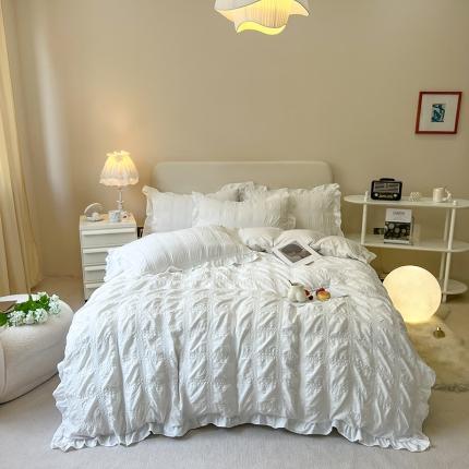 91家纺网 家纺一手货源 找家纺 （总）子钦 2023新款方格泡泡纱四件套艾莎系列