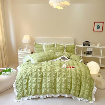 91家纺网 家纺一手货源 找家纺 （总）子钦 2023新款方格泡泡纱四件套艾莎系列