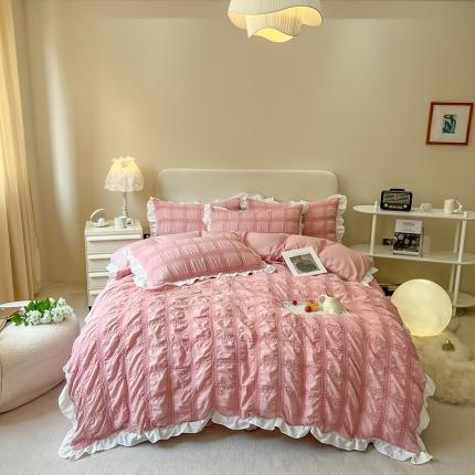 91家纺网 家纺一手货源 找家纺 （总）子钦 2023新款方格泡泡纱四件套艾莎系列