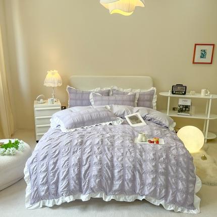 91家纺网 家纺一手货源 找家纺 （总）子钦 2023新款方格泡泡纱四件套艾莎系列