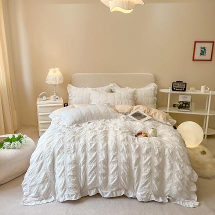 91家纺网 家纺一手货源 找家纺 （总）子钦 2023新款方格泡泡纱四件套艾莎系列