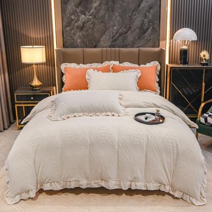 珺柔 2022新款220高克重牛奶绒雕花时尚花边款四件套 柏拉图（白）