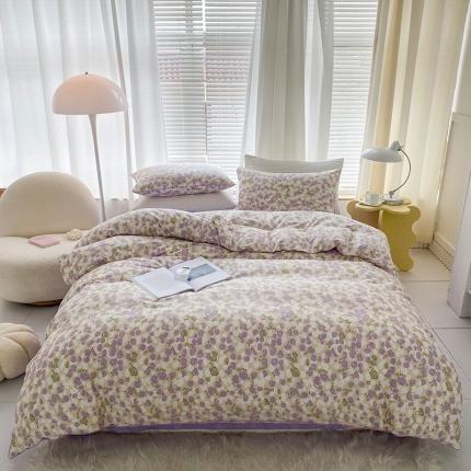 珺柔 2022新款13070全棉印花四件套嵌绳款 紫玫瑰