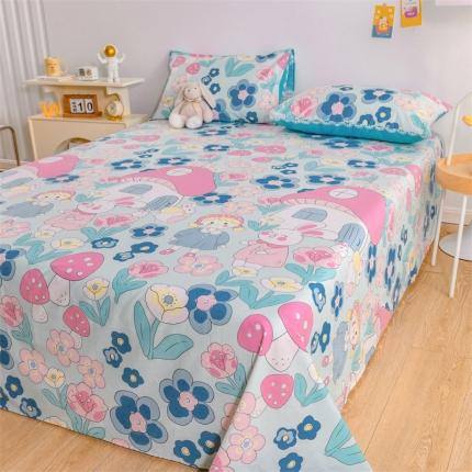 91家纺网 家纺一手货源 找家纺 名兮家居 2022新款全棉印花单件床单及三件套 童话世界蓝