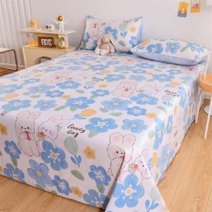 91家纺网 家纺一手货源 找家纺 名兮家居 2022新款全棉印花单件床单及三件套 美味小兔