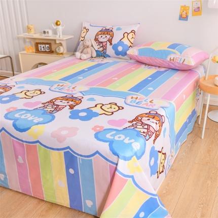 91家纺网 家纺一手货源 找家纺 名兮家居 2022新款全棉印花单件床单及三件套 彩虹女孩