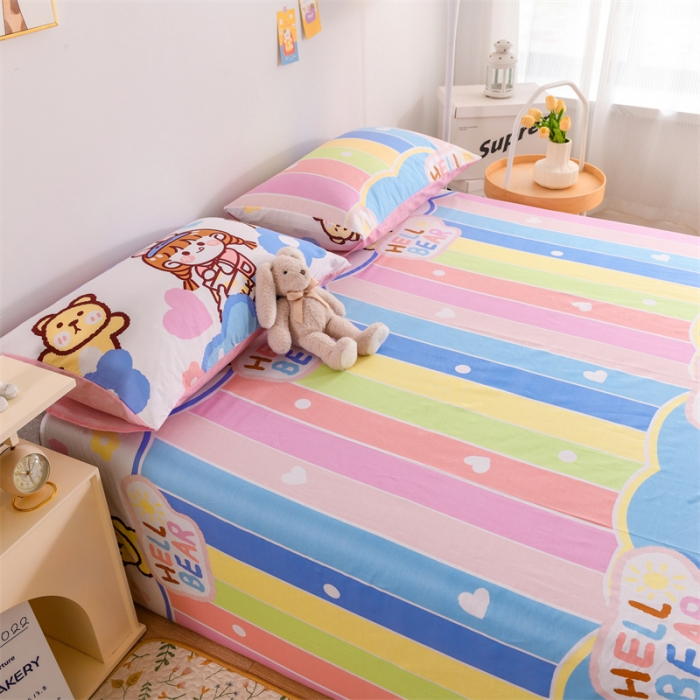 91家纺网 家纺一手货源 找家纺 名兮家居 2022新款全棉印花单件床单及三件套 彩虹女孩