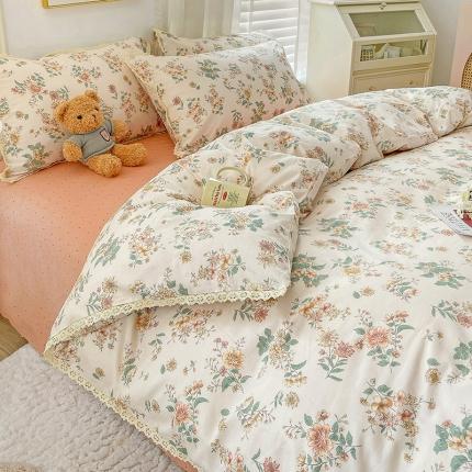 91家纺网 家纺一手货源 找家纺 捌月 2024新款直播爆品全棉森系小花边四件套 清欢