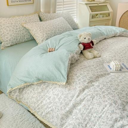 91家纺网 家纺一手货源 找家纺 捌月 2024新款直播爆品全棉森系小花边四件套 汀兰