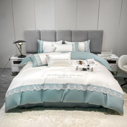 91家纺网 家纺一手货源 找家纺 安妮 2022新款全棉刺绣蕾丝四件套-艾琳艾琳-蓝