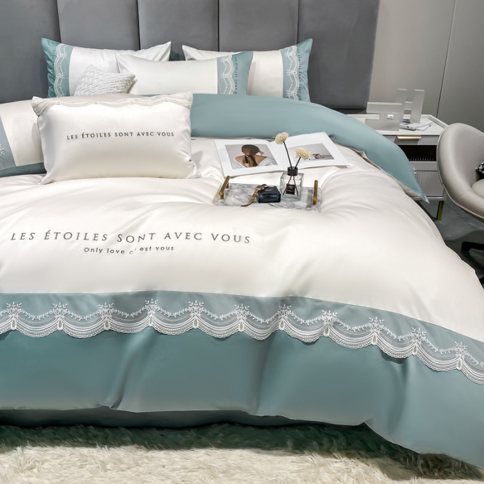 91家纺网 家纺一手货源 找家纺 安妮 2022新款全棉刺绣蕾丝四件套-艾琳艾琳-蓝