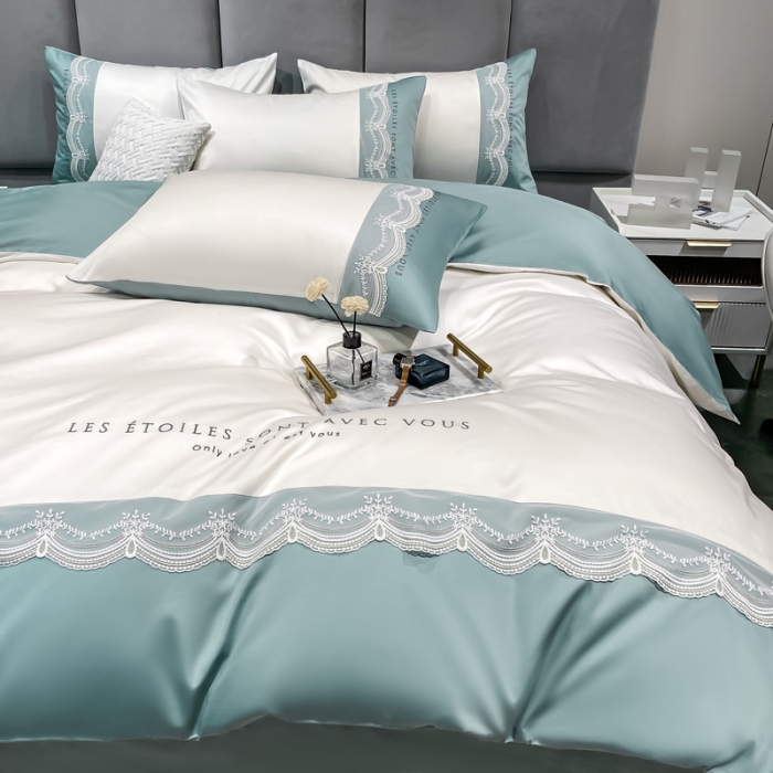 91家纺网 家纺一手货源 找家纺 安妮 2022新款全棉刺绣蕾丝四件套-艾琳艾琳-蓝